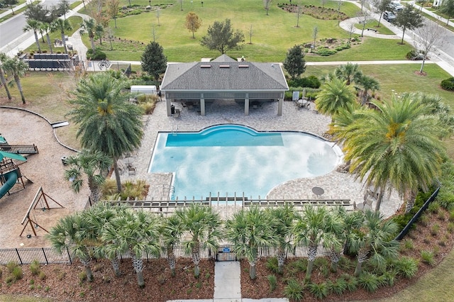 view of swimming pool featuring a patio