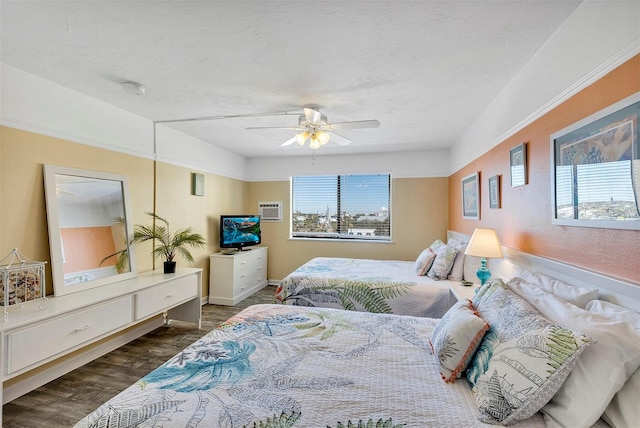 bedroom featuring dark hardwood / wood-style floors and ceiling fan