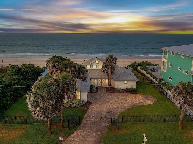 property view of water with a beach view