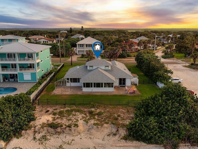 view of aerial view at dusk