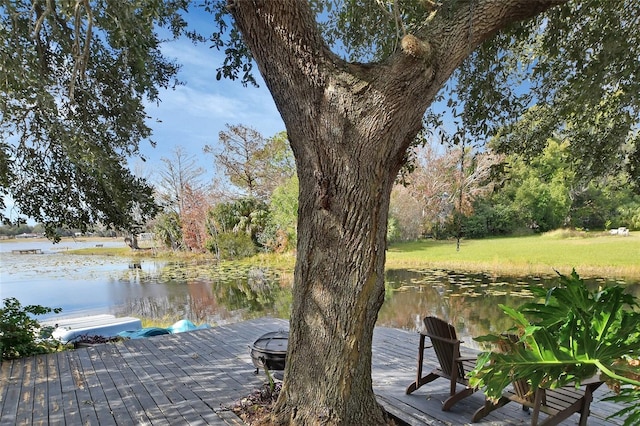 view of dock with a water view