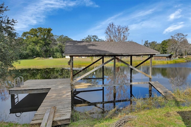 dock area with a water view