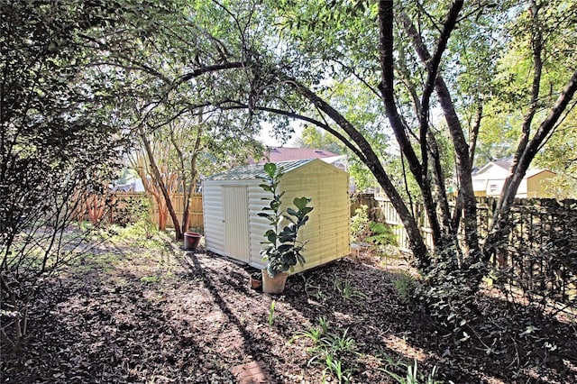 view of yard with a shed