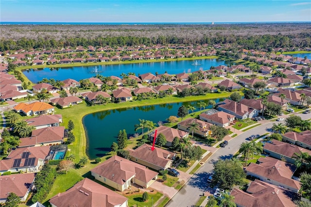 aerial view with a water view