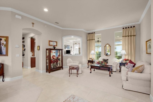 living room featuring ornamental molding