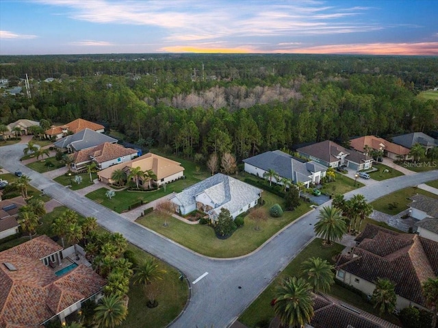 view of aerial view at dusk