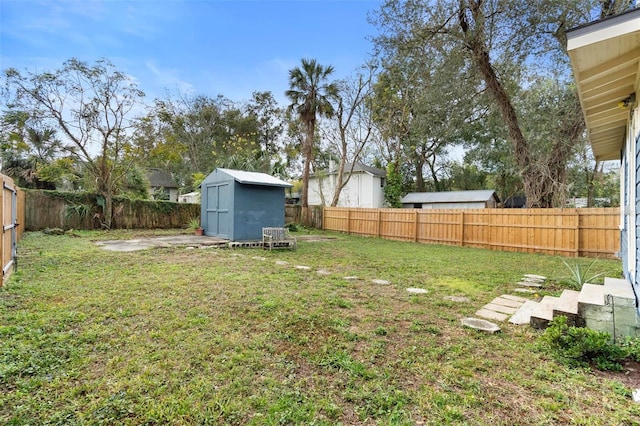 view of yard with a storage unit