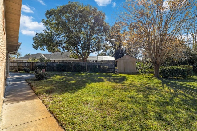 view of yard with a storage shed