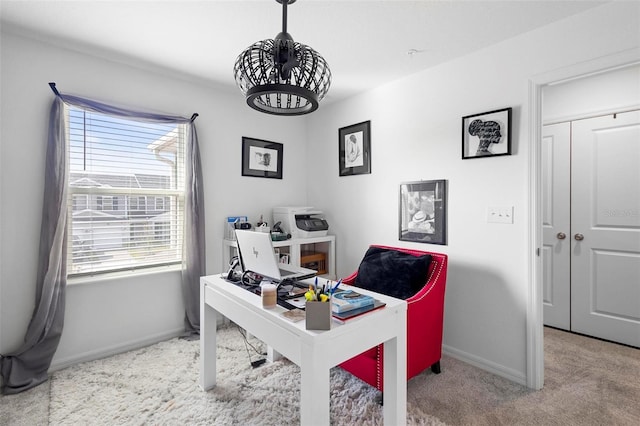 office space featuring light colored carpet