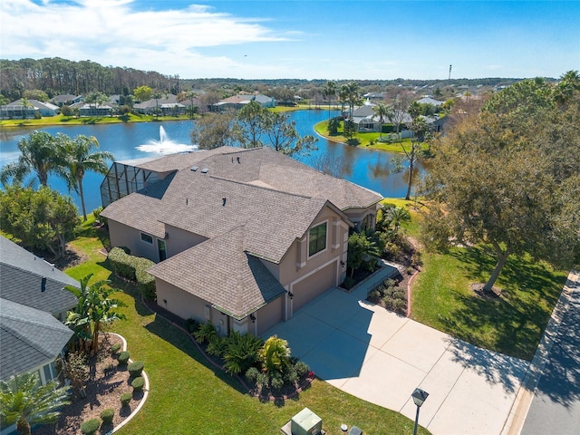 bird's eye view featuring a water view