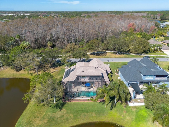 aerial view featuring a water view