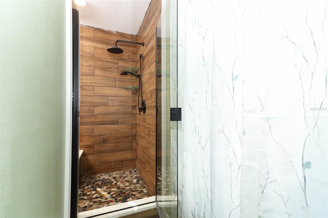 bathroom featuring a shower stall