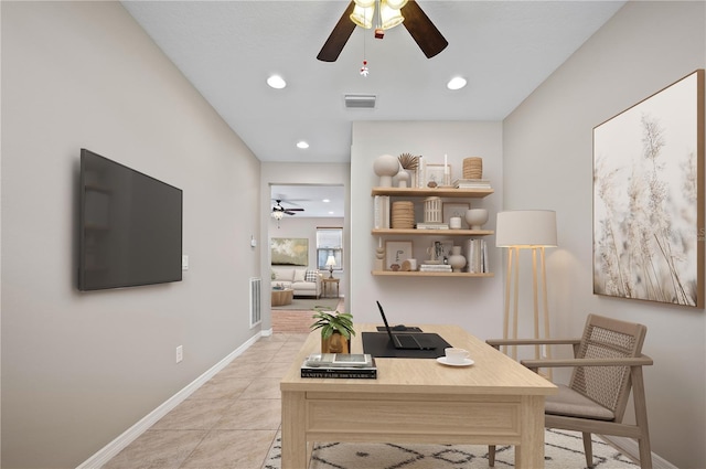 view of tiled home office