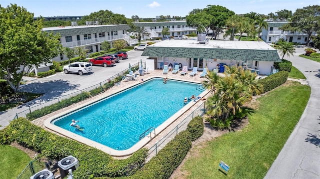 view of swimming pool with a patio