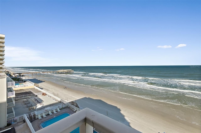 view of water feature with a beach view