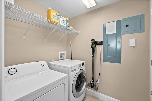 laundry area with separate washer and dryer and electric panel