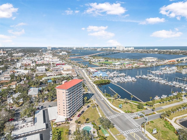 bird's eye view featuring a water view