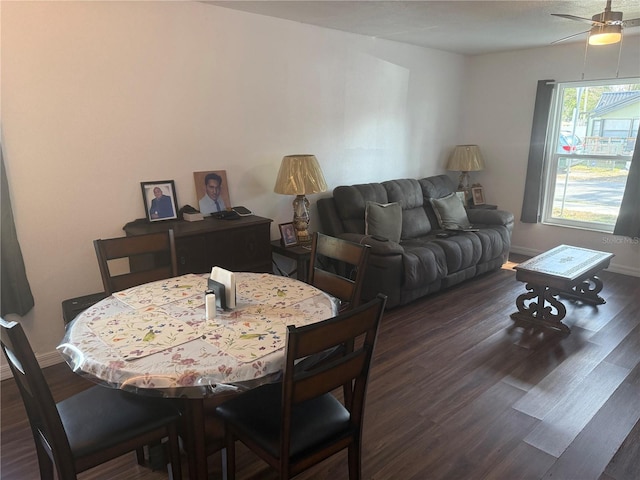 dining area with dark wood-type flooring