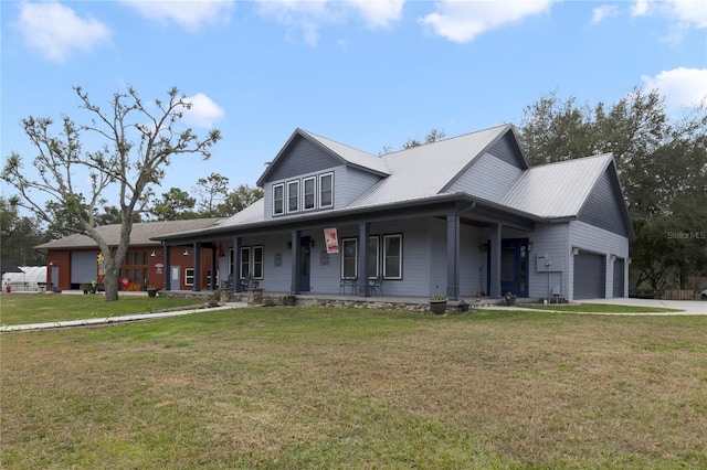 country-style home with a front yard and a porch