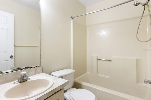 full bathroom featuring vanity, toilet, and shower / washtub combination