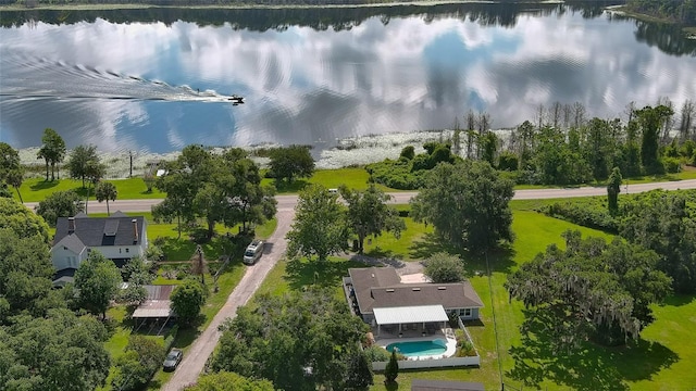 drone / aerial view featuring a water view