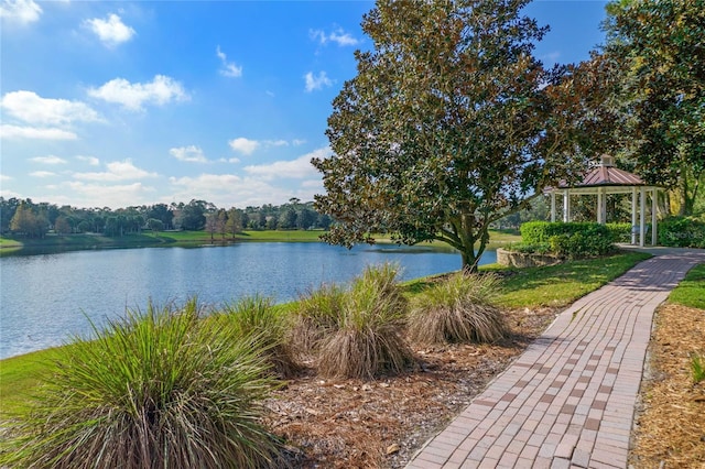 view of water feature with a gazebo