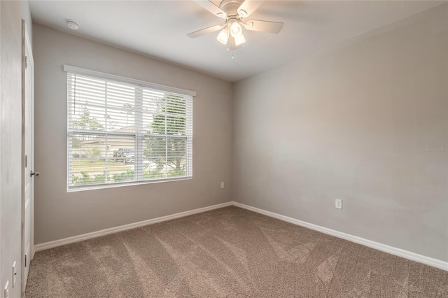 spare room with carpet floors and ceiling fan