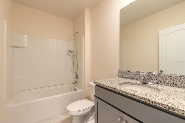 full bathroom featuring tile patterned floors, shower / bathing tub combination, vanity, and toilet