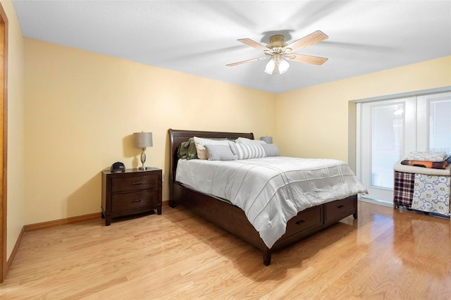 bedroom featuring ceiling fan and light hardwood / wood-style floors