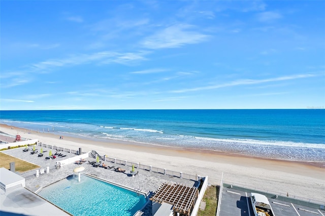 view of water feature featuring a beach view