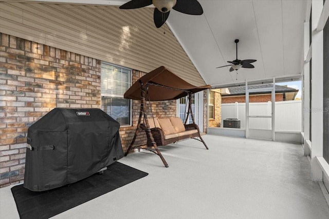 view of patio / terrace featuring ceiling fan and a grill