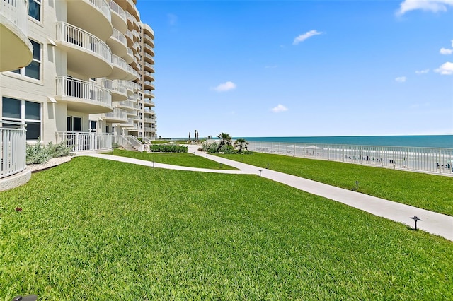 exterior space featuring a view of the beach