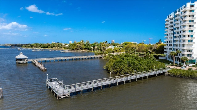 dock area featuring a water view