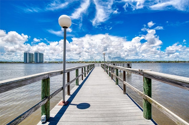 view of dock with a water view