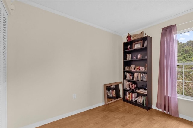 interior space featuring light hardwood / wood-style flooring and ornamental molding