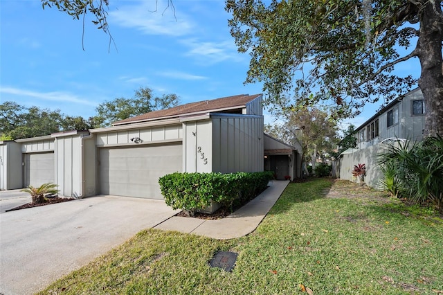 garage with a lawn