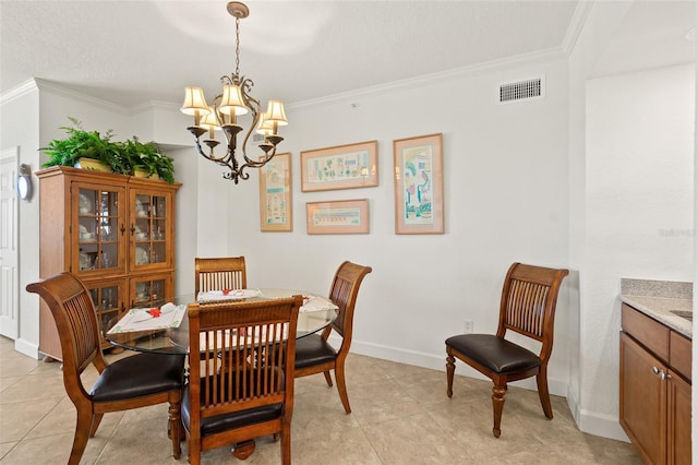 dining area featuring light tile patterned floors and crown molding