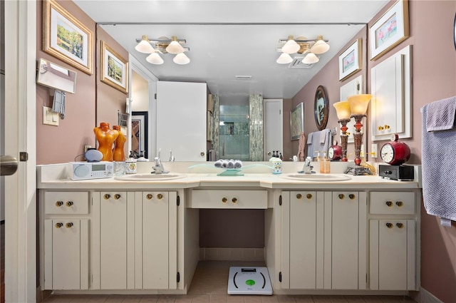 bathroom with vanity and an enclosed shower