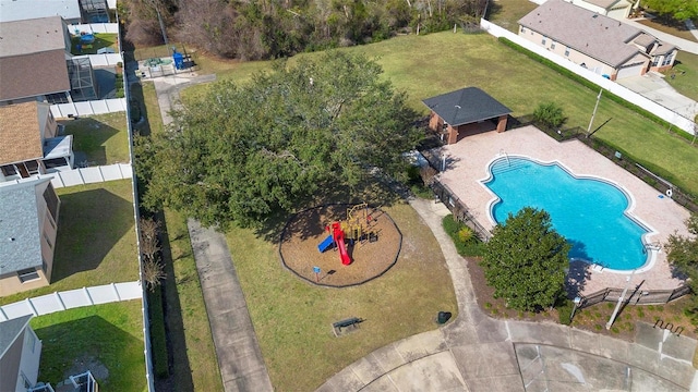 aerial view with a residential view