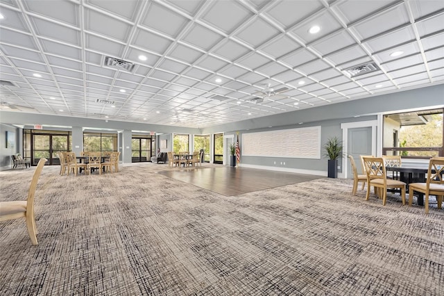 miscellaneous room featuring visible vents, recessed lighting, and carpet floors