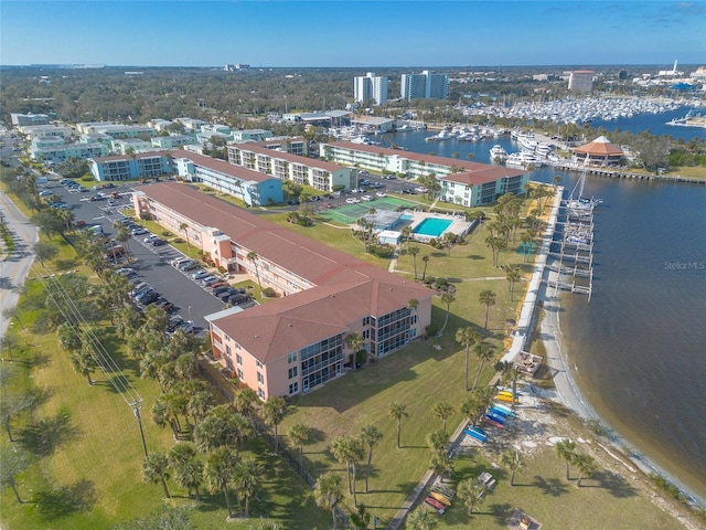 aerial view with a water view