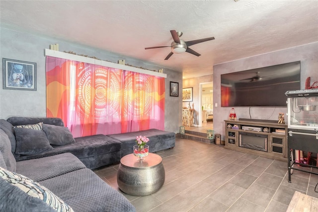 living room with ceiling fan