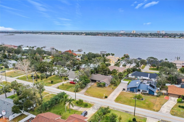 aerial view with a water view