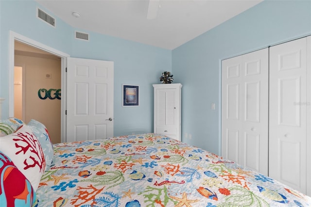 bedroom featuring a closet and ceiling fan