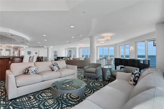 living room with a water view