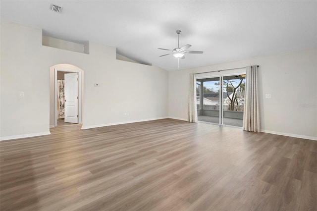 spare room featuring hardwood / wood-style flooring and ceiling fan