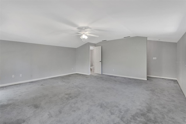 bonus room featuring ceiling fan, lofted ceiling, and carpet