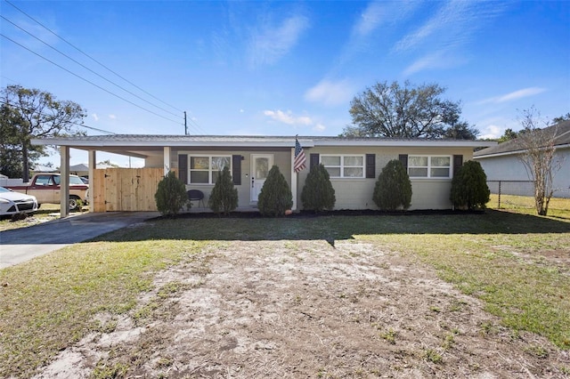 ranch-style house with a front lawn and a carport