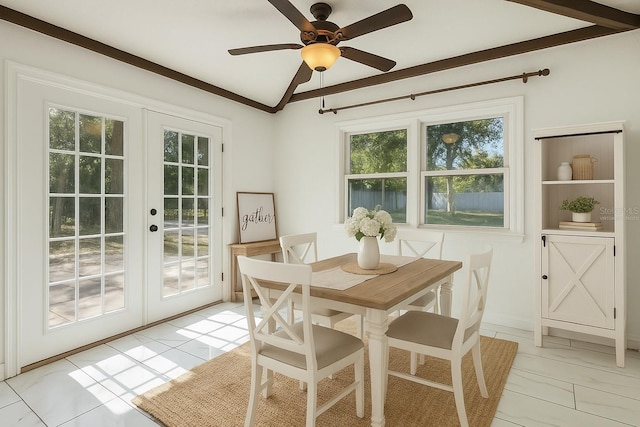 1240 W Voorhis Ave, Deland, FL 32720 - dining space featuring french doors, a ceiling fan, and vaulted ceiling