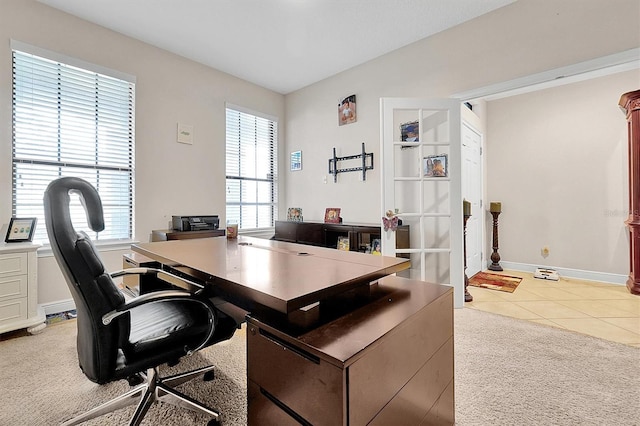 carpeted office with a healthy amount of sunlight